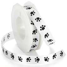 Paw Print Satin Ribbon Spool, 7/8-Inch By 20-Yard, Black/White - £20.71 GBP