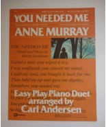 You Needed Me Anne Murray Randy Goodrum Sheet Music 1978 Easy Play Piano... - £16.19 GBP