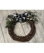 Grapevine Wreath Christmas Pine Buffalo Plaid Bow Holiday Wall Decor 8” ... - $363.84 MXN