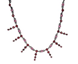 Vintage Napier  Pink &amp; Red Rhinestone Necklace Dark Metal Dainty 16 -17&quot; - $19.75