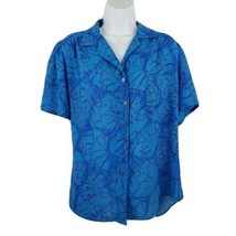 Shapely Blouse Short Sleeve Hawaiian Cruise Vacation Blue Button Top Size 16 - £16.36 GBP