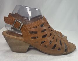 BORN/B O C Brown Leather Side Buckle Block Heel 2.9&quot; Sandals Shoes Women... - $12.86