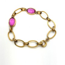 Vintage Signed 12k Gold Filled Victorian Pink Glass Stone Rolo Link Bracelet 7 - £43.52 GBP