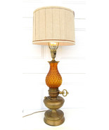 Vintage Quilted Amber Glass Table Lamp 34&quot; Tall Kerosene-Style Brass w/ ... - £31.12 GBP