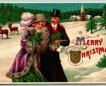 Well Dressed Couple In Snow Merry Christmas Unused Embossed DB Postcard G13 - $15.79