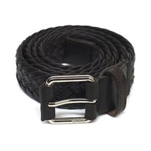 NEW TUMI braided leather men&#39;s belt dark brown S France oversized designer - £89.31 GBP