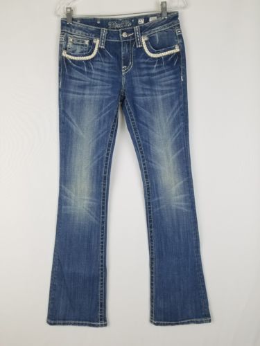 Miss Me Damen 27 Bootcut-Jeans Dick Nähte Leder auf der Rückseite Klapptaschen - $49.50
