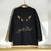 La Fine cat black button up terry cloth cardigan meow meow kitty women&#39;s OS - $22.57
