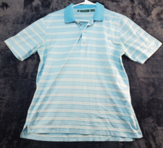 Bobby Jones Polo Shirt Mens Medium White Blue Striped Cotton Short Sleev... - $16.63