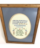 Vtg Cross Stitch Embroidered Framed Wall Art Country Sampler Birds Frien... - £23.43 GBP