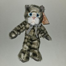 Russ Tabatha Kitty Cat Plush Gray Tabby Small 7.5&quot; Blue Eyes Bean Bag w/TAG - £13.11 GBP