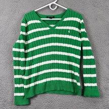 Lauren Ralph Lauren Womens Green White Cable Knit Pullover Sweater Size Medium - £23.70 GBP