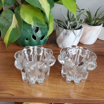 Vintage Glass Candle Holders, set of 2, Reims France Glass, MCM Candleholder