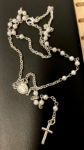 White Faux Pearl  Rosary 18&quot; L  Necklace, New  #AB-089 - $4.95