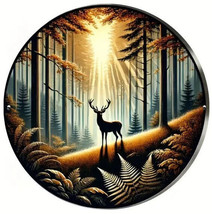 Rustic Forest Deer - 8&quot; Round Metal Sign - NEW - £12.34 GBP