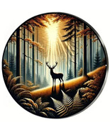 Rustic Forest Deer - 8&quot; Round Metal Sign - NEW - £12.77 GBP