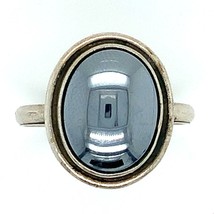 Antique  Sterling Hallmarked 925 HB Oval Cabochon Hematite Stone Ring Band 7 3/4 - £35.51 GBP