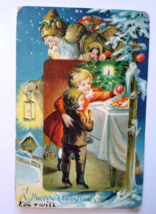 Christmas Santa Claus Postcard 1906 Brown Robe Lantern Children Embossed 481 - £12.30 GBP