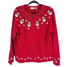 Christmas Cardigan Sweater Womens M Snowman Full Zip Winter Red Croft &amp; ... - £14.92 GBP