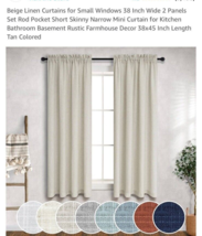 Beige Curtains for Small Windows 38 Inch Wide 2 Panels Set Rod 38x45 Linen - $237.90 MXN