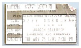 Ozzy Osbourne Concert Ticket Stub Novembre 26 1991 Chicago Illinois - $41.51