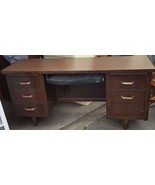 Amazing Mid-Century Solid Wood Office Desk - Dark Veneer Finish - Added ... - $395.99
