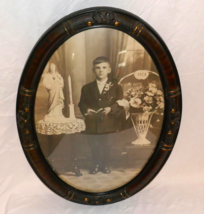 Antique Bubble Glass Framed Original 1924 Young Boy Catechism Church Picture - £102.21 GBP