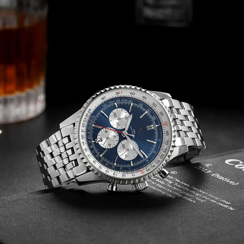 Uartz chronograph steel bracelet waterpoof luminous luxury stop watch man with calendar thumb200