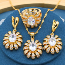 Purple Amethyst Gold Color Jewelry Sets for Women Ring Earrings Necklace Pendant - £18.65 GBP