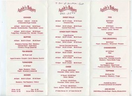 Apple&#39;s Bakery Menu Willow Knolls Road Peoria Illinois  - £9.55 GBP