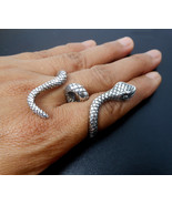 Snake Textured Wrap Double Ring 925 Sterling Silver, Handmade Unisex Cuf... - £105.51 GBP