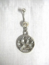 New Pewter Totem Wolf Paw Print Dangling Pendant Clear Cz Belly Bar Navel Ring - £6.37 GBP