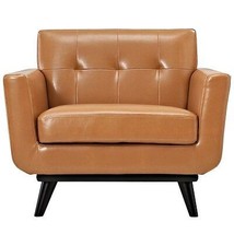 Tufted Lounge Club Arm Chair Mid-Century Modern Premium Tan Leather-Soft* - £639.55 GBP