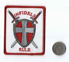 Infidels Rule Knights Templar Iron On Sew On Embroidered Patch 2 7/8&quot; X 3 1/2&quot; - £4.55 GBP