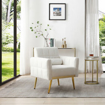 Modern Comfy Blind Tufted White Teddy Fabric Accent Chair Leisure Chair - £161.31 GBP