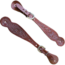 Vaquero Style Buckaroo Floral Tooling Medium Oil Leather Spur Straps - £47.17 GBP