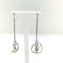 Vintage Sterling Silver Sign Twisted Circle Line Drop Chain Link Dangle Earrings - £29.75 GBP