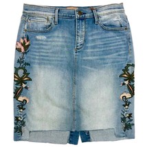 Driftwood Skylar Distressed Floral Embroidered Denim Skirt Blue 27 - $45.00