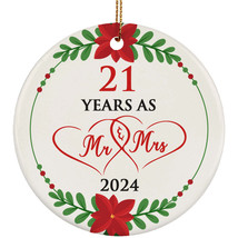 21th Anniversary 21 Years As Mr &amp; Mrs Ornament Christmas Wreath Gift Tre... - $15.79