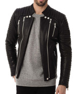 Mens Leather Jacket Stylish SlimFit Genuine Lambskin Motorcycle Bomber B... - $2,199.78 MXN