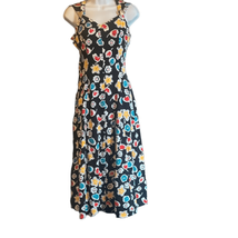 Joan Leslie Womens 4 Vintage Black Red Yellow Blue Floral Fit N Flare Midi Dress - £26.08 GBP