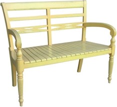 Bench TRADE WINDS RAFFLES Traditional Antique Seats 2 Yellow Painted Mah... - $1,629.00