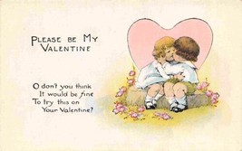 Please Be My Valentine Day Kissing Couple Small Boy Girl 1910c postcard - £3.84 GBP