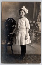 RPPC Sturgis Michigan Darling Girl Large Hair Bow Studio Photo Postcard I21 - £7.15 GBP