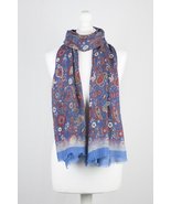 Paisley and Flower Spread Print Merino Wool Scarf - Blue Multi - £50.36 GBP