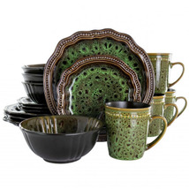 Elama Jade Waves 16 Piece Stoneware Dinnerware Set in Green - $79.95