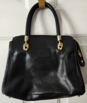 Vintage Valentina Made In Italy Italian Leather Handbag Satchel Black And Gold - £70.56 GBP