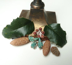 Holly leaf necklace, Christmas necklace, copper, jasper, amazonite, red green - £43.80 GBP