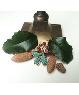 Holly leaf necklace, Christmas necklace, copper, jasper, amazonite, red ... - £43.49 GBP