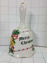 Vintage Porcelain Merry Christmas Bell from Brinn&#39;s candy cane &amp; holly   #198 - £5.47 GBP